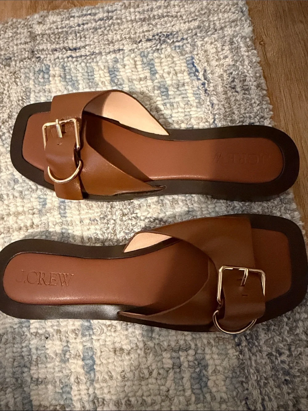 J. Crew Tan Brown Buckle Slide Mules